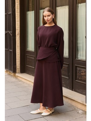 Emnora Aller Detaylı Etek Takım Burgonya