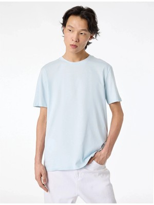 Koton 6SAM10005MK 624 Mavı Erkek Jersey Kısa Kollu Basıc T-Shırt