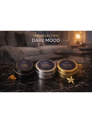 Korıxa Dark Mood 3’lü Mini Kokulu Mum Seti – Premium Metal Kutulu Mum (Amber, Kahve, Vanilya)