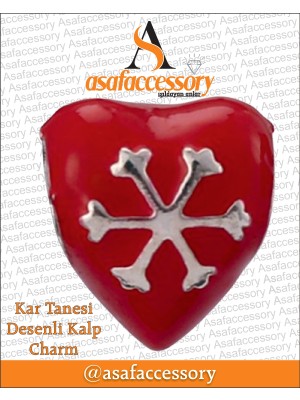 Asaf Accessory Yılbaşı Kar Tanesi Desenli Kalp Charm /gümüş Kaplamadır