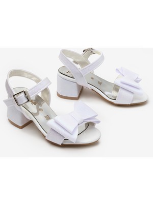 Le Mabelle Beyaz Bilekten Bağlamalı Fiyonklu Kız Çocuk Topuklu Ayakkabı