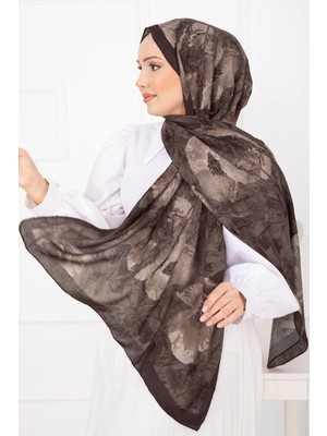 Msc Çiçek Desen Bambu Şal Serisi Kahve