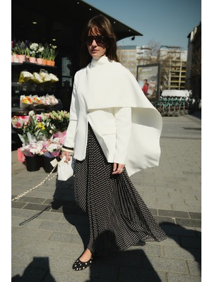 Emnora Piliseli Şifon Etek Siyah Puantiye