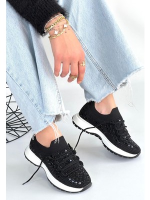 Erbilden Ceas Siyah Triko Bağcıklı Kadın Ortopedik Spor Ayakkabı