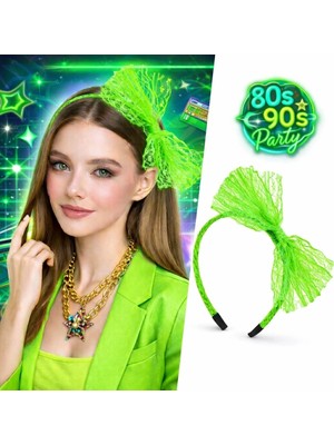 Erdo Ticaret Buğz 80’ler 90’lar Neon Yeşil Dantel Taç Fiyonklu