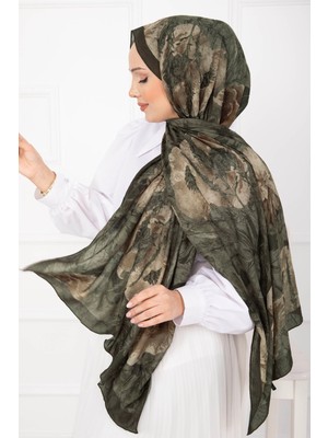 Msc Çiçek Desen Bambu Şal Serisi Haki