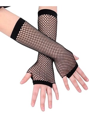 Erdo Ticaret Buğz Siyah Renk Uzun File Eldiven - Örgü Eldiven Siyah Renk