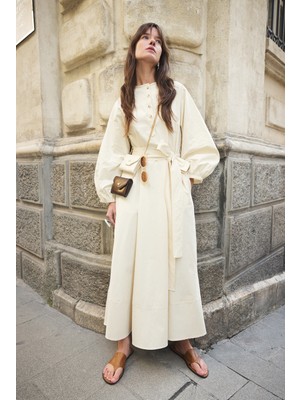 Emnora Kuşaklı Basic Elbise Taş