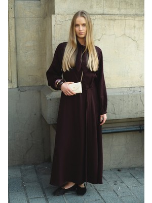 Emnora Fular Yaka Elbise Burgonya