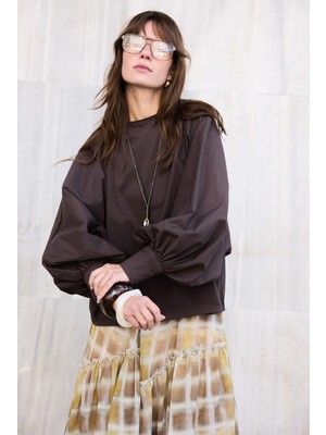 Emnora Balon Kol Premium Poplin Gömlek Acı Kahve