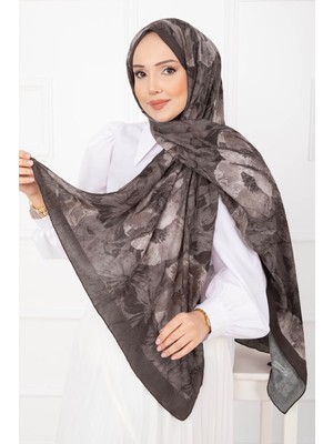Msc Çiçek Desen Bambu Şal Serisi Koyu Vizon