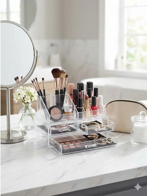 Bm House Bmhouse Şeffaf Organizer Set 3 Çekmeceli Mücevher Kutusu Ruj Düzenleyici Makyaj Organizeri