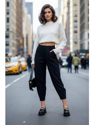 Mossta Yüksel Bel Krep Pantolon Siyah