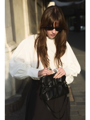 Emnora Balon Kol Premium Poplin Gömlek Beyaz