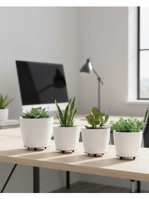 Uslucan Alışveriş 4’lü 3D Beyaz Minimal Dekoratif Vazo Ayaklı Saksı Takımı