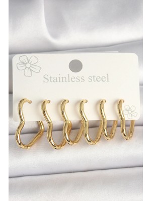 Uslucan Alışveriş 316L Çelik Gold Renk Kalp Model Kadın Küpe Seti