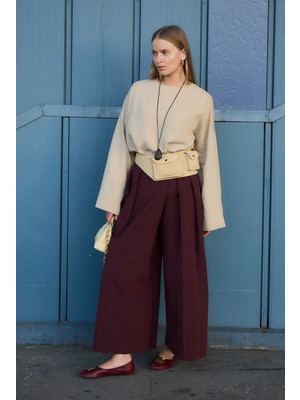 Emnora Pileli Pantolon Etek Burgonya