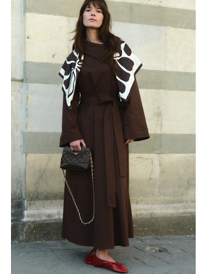 Emnora Asimetrik Yaka Elbise Acı Kahve