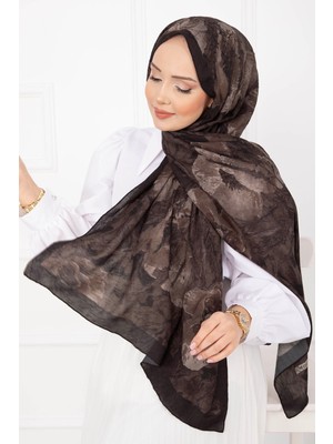 Msc Çiçek Desen Bambu Şal Serisi Koyu Kahve