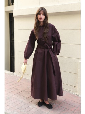 Emnora Kuşaklı Basic Elbise Burgonya