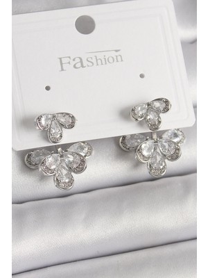 Uslucan Alışveriş Pirinç Gümüş Renk Zirkon Taşlı Damla Model Kadın Küpe