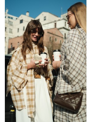 Emnora Ekose Pelerin Bluz Hardal