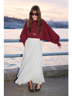 Emnora Balon Kol Premium Poplin Gömlek Bordo