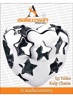 Içi Yıldız Kalp Charm / Gümüş Kaplama