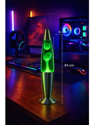 MiraLive Retro Lav Lambası 34,5 cm – Yeşil Atmosfer Işığı, Dekoratif Gece Lambası, Konsept Lamba Aydınlatma