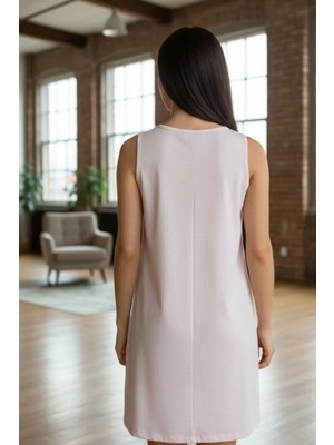 Mossta Kolsuz Çiçek Desenli Mini Elbise - Pudra