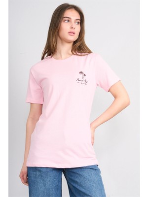 Çetinkaya Fithit 8958 Bayan Bisiklet Yaka Regular Baskılı T-Shirt Açık Pembe