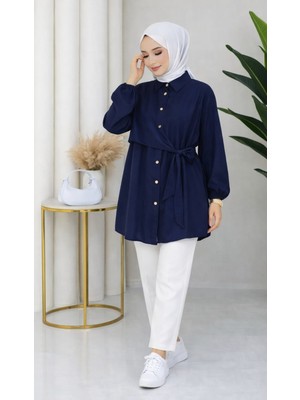 Moda Neva Yandan Bağlama Detaylı Rahat Kalıp Gömlek