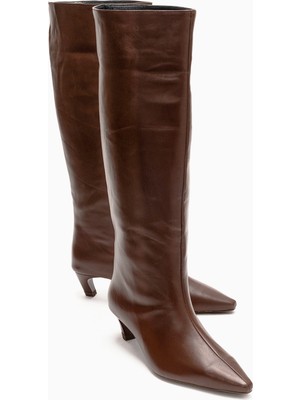 Luvi Corvel Taba Cilt Hakiki Deri Kadın Topuklu Çizme