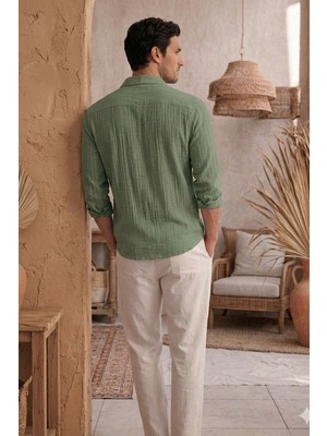 Tarz Cool Erkek Keten Karışımlı Gömlek Relaxed Yazlık Ince Kumaş Şık Casual Gömlek