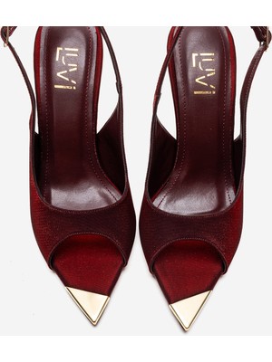 Luvi Amore Bordo Saten Metal Detaylı Kadın Topuklu Ayakkabı