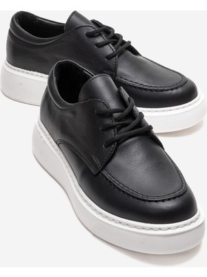 Luvi Mareon Siyah Cilt Hakiki Deri Bağcıklı Kadın Günlük Ayakkabı