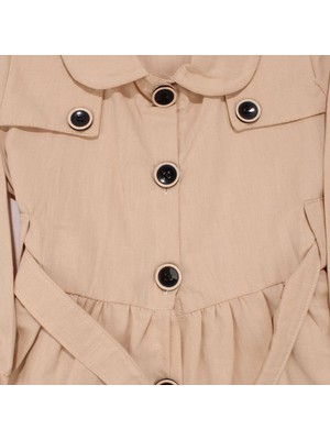 by BebekOdam Kız Çocuk Bej Düğmeli Kemerli Uzun Kollu Elbise - 1010854