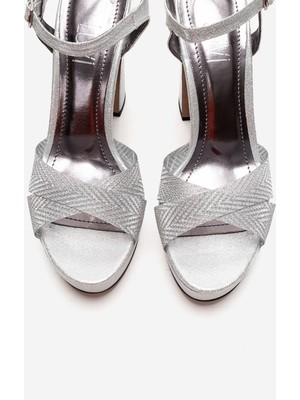 Luvi Orelion Gümüş Simli Kadın Platform Topuklu Abiye Ayakkabı