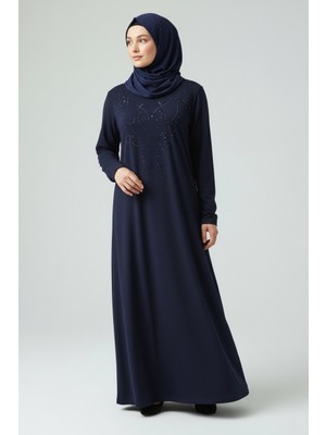 Ece Giyim Kadın Önü Taşlı Kulplu Büyük Beden Penye Elbise