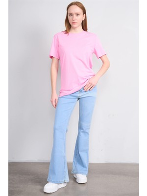 Çetinkaya Fithit 3264 Bayan Bisiklet Yaka 30/1 Penye Regular Basic T-Shirt Pembe