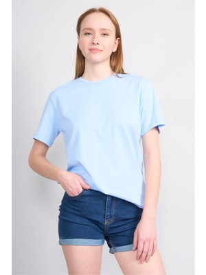 Çetinkaya Fithit 3264 Bayan Bisiklet Yaka 30/1 Penye Regular Basic T-Shirt Bebe Mavi