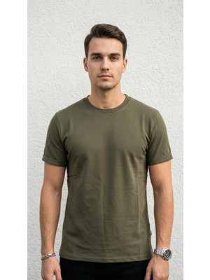 Plus Scorpion Erkek Slim Fit Basic Tişört – Bisiklet Yaka, Düz Kumaş, Yazlık Model