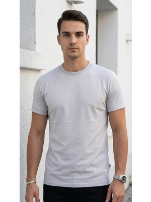 Plus Scorpion Erkek Slim Fit Basic Tişört – Bisiklet Yaka, Düz Kumaş, Yazlık Model