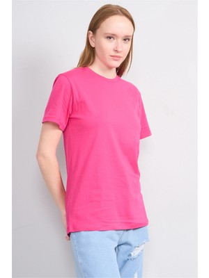 Çetinkaya Fithit 3264 Bayan Bisiklet Yaka 30/1 Penye Regular Basic T-Shirt Fuşya