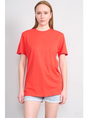 Çetinkaya Fithit 3264 Bayan Bisiklet Yaka 30/1 Penye Regular Basic T-Shirt Nar Çiçeği