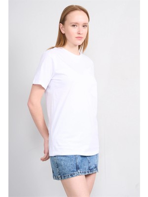 Çetinkaya Fithit 3264 Bayan Bisiklet Yaka 30/1 Penye Regular Basic T-Shirt Beyaz