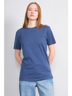 Çetinkaya Fithit 3264 Bayan Bisiklet Yaka 30/1 Penye Regular Basic T-Shirt Indigo