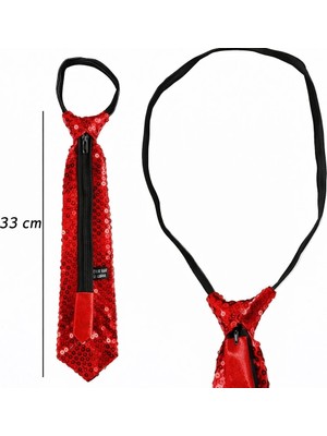 Erdo Ticaret Buğz Kırmızı Pul Payetli Işıltılı Parti Kravatı 33 cm