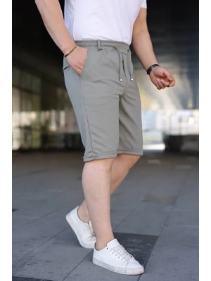 paris store Erkek Diagonel Kumaş Duble Paça Cepli Bağcıklı Bel Lastikli Şort - Mint Yeşili