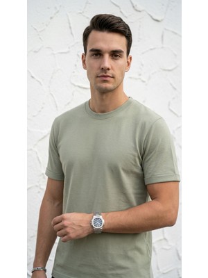 Plus Scorpion Erkek Slim Fit Basic Tişört – Bisiklet Yaka, Düz Kumaş, Yazlık Model